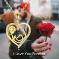 wholesale 14K Gold Plated Crystal Heart & Rose Pendant Necklace for Women's s-0-1