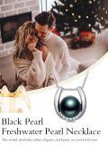 TOUPOP Sterling Silver Black Freshwater Pearl Horse Heart Pendant Necklace-0-3