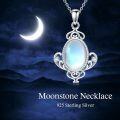 wholesale 925 Sterling Silver Oval Rainbow Moonstone & Cubic Zirconia Pendant Necklace for Women-0-4