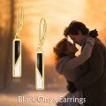 wholesale 925 Sterling Silver Black Teardrop Earrings With Gold Leaf Details-0-6
