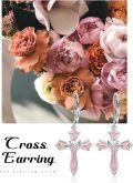 wholesale 925 Sterling Silver Pink Opal Flower Cross Drop Earrings for Women-0-5