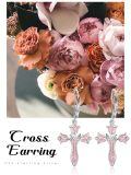 wholesale 925 Sterling Silver Pink Opal Cross Earrings With Lever Backs-0-5