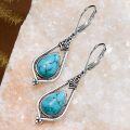 wholesale Sterling Silver Genuine Turquoise Vintage Native American Western Teardrop Dangle Earrings-0-1