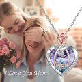 wholesale 925 Sterling Silver I Love You Mom Necklace with Rose Flower and Heart Crystal Pendant for Women-0-1