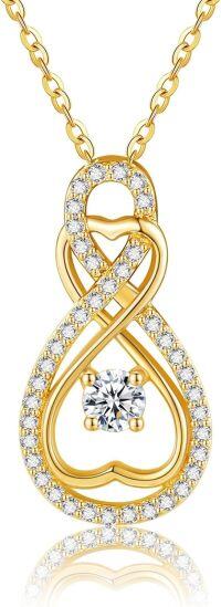 wholesale 14K Gold Diamond Heart Pendant Necklace with Chain for Women-Infinity