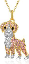 wholesale 925 Sterling Silver Gold-Plated Cubic Zirconia Dog Pendant Necklace for Dog Lovers-0-0