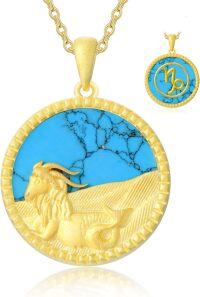 wholesale 18K Gold Plated Sterling Silver Synthetic Blue Turquoise Zodiac Necklace for Women-11-Capricorn(1123-1221)