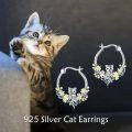 wholesale 925 Sterling Silver Cat Flower Huggie Hoop Earrings - Cute Animal  for Women-0-5