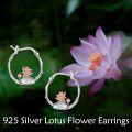wholesale Silver Lotus Flower Hoop Earrings - 925 Sterling Silver Hypoallergenic Jewelry for Women-0-4