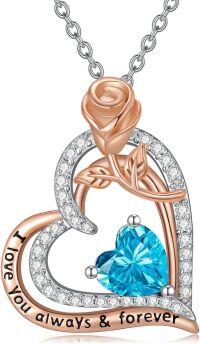 wholesale 925 Sterling Silver Rose Birthstone Necklace Heart Pendant Jewelry Gift for Women-12-December