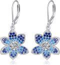 wholesale 925 Sterling Silver Blue Flower Drop Earrings with Leverback Hooks for Women's Holiday Gifts-0-0