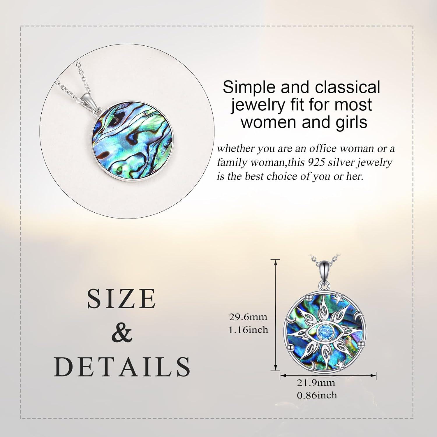  Sterling Silver Abalone Shell Evil Eye Necklace for Women Sun Moon Star Pendant Gift -0-4