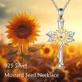 wholesale 925 Sterling Silver Cross Necklace w/ Gold Heart & Yellow Flower Pendant-0-2