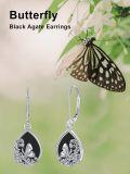 wholesale 925 Sterling Silver Black Onyx Butterfly Filigree Teardrop Dangle Earrings-0-3