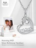 wholesale S925 Sterling Silver Mom Necklace with Cubic Zircon Birthstone - Heart Pendant Jewelry Gift for Women, Mother, Mother-in-Law - Birthday, Mothers Day, Anniversary-0-6