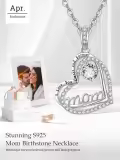 wholesale S925 Sterling Silver Mom Necklaces Wholesale with Cubic Zircon Birthstone - Heart Pendant Jewelry Gift for Women, Mother, Mother-in-Law - Birthday, Mothers Day, Anniversary-0-6