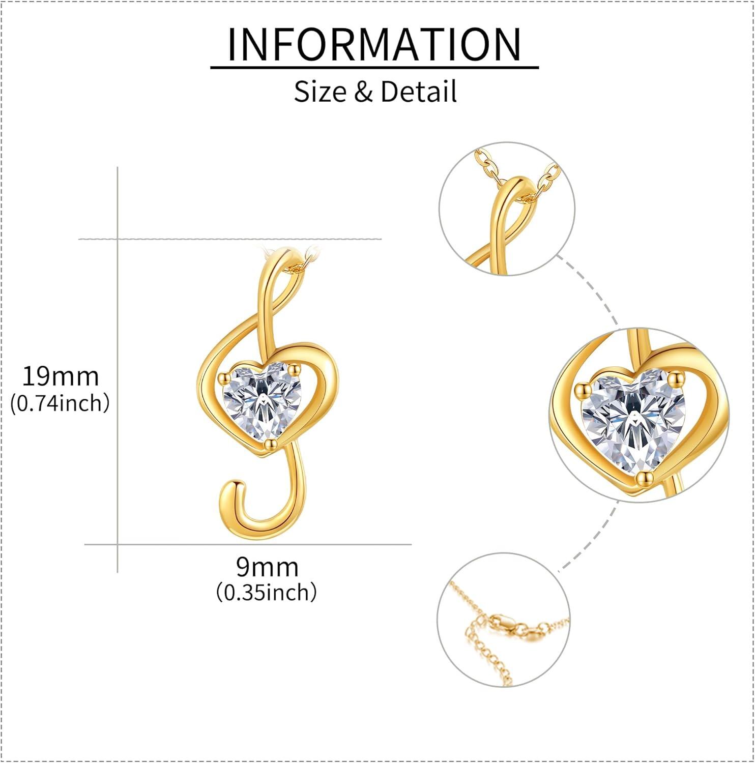 14K Yellow Gold Treble Clef Music Note Pendant Necklace for Women Girls Christmas Gift-0-3