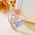 wholesale  Sterling Silver Rose Quartz Heart Pendant Necklace for Women -0-35