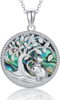 wholesale 925 Sterling Silver Elephant Tree of Life Pendant Necklace - Cute Family s for Mom & Daughter-Elephant-Abalone Shell