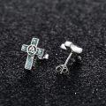 wholesale 925 Sterling Silver Celtic Trinity Knot Cross Stud Earrings with Turquoise and Malachite Inlay for Women-0-1