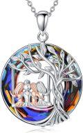 wholesale Sterling Silver & Crystal Sister Tree of Life Necklace, Best Friend Gift for Women, 18 Rolo Chain, 925 Silver 14K Gold Plated, Sensitive Skin Safe-0-0