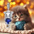 wholesale 925 Sterling Silver & Sapphire Cat Charm - September Birthstone Jewelry Gift for Women-0-4