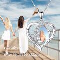 wholesale 925 Sterling Silver Moonstone Heart Pendant Necklace with Praying Hands Design for Sisters and Moms-0-2
