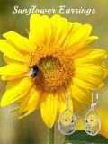 wholesale 925 Sterling Silver Teardrop Sunflower & Bee Drop Earrings-0-3