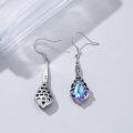 wholesale 925 Sterling Silver Blue Austrian Crystal Drop Earring with Purple Accents and Antique Finish - 16mm Length-0-3