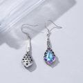 wholesale 925 Sterling Silver Blue Austrian Crystal Drop Earring with Purple Accents and Antique Finish - 16mm Length-0-3