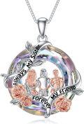 wholesale 925 Sterling Silver Crystal Rose Flower Sisters Forever Pendant Necklace-0-0
