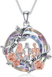 wholesale 925 Sterling Silver Crystal Rose Flower Sisters Forever Pendant Necklace-A-Sister Necklace for 3-Purple-Letter