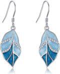 wholesale 925 Sterling Silver Blue Enamel Monstera Maple Leaf Drop Dangle Earrings for Women-0-0