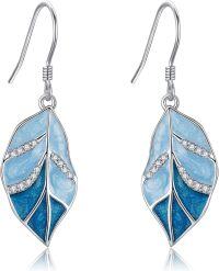 wholesale 925 Sterling Silver Blue Enamel Monstera Maple Leaf Drop Dangle Earrings for Women-Blue Leaf
