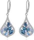 wholesale 925 Sterling Silver Blue Butterfly & Flower Drop Earrings with Pearls and Cubic Zirconia for Women-0-0