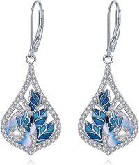 wholesale 925 Sterling Silver Blue Butterfly & Flower Drop Earrings with Pearls and Cubic Zirconia for Women-Butterfly Earrings Silver