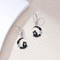 wholesale 925 Sterling Silver Crescent Moon Black Rose Skeletons Leverback Drop Earrings-0-4