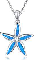 wholesale 925 Sterling Silver Blue Opal Starfish Pendant Necklace for Women Girls Gifts-0-0