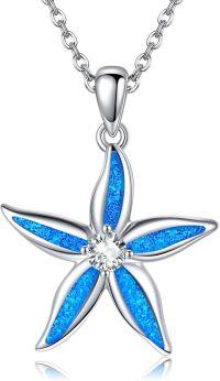 wholesale 925 Sterling Silver Blue Opal Starfish Pendant Necklace for Women Girls Gifts-Starfish