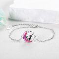 wholesale 925 Sterling Silver Purple Enamel Moon Cat Teardrop Anklet for Women-0-4