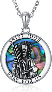 wholesale 925 Sterling Silver Round Pendant with Saint Jude Image and Abalone Shell - Religious  for Women & Men-Saint Jude