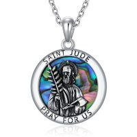 wholesale 925 Sterling Silver Round Pendant with Saint Jude Image and Abalone Shell - Religious  for Women & Men-Saint Jude