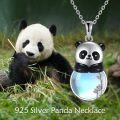 wholesale 925 Sterling Silver Blue Moonstone Panda Pendant Necklace for Women Girls  43cm Chain Length-0-5