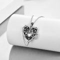 wholesale 925 Sterling Silver Black Heart Necklace with Floral Skull Gothic Halloween Jewelry for Women Witchy Gifts-0-3