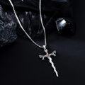 wholesale 925 Sterling Silver Dragon Sword Cross Pendant Necklace with Orange Stone & Chain (45 cm)-0-4