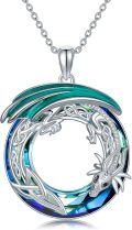wholesale 925 Sterling Silver Blue & Green Crystal Dragon Circle Pendant Necklace s for Women-0-0