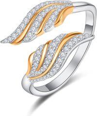 wholesale 925 Sterling Silver Feather Angel Wing Adjustable Handmade Ring for Women-Rose Gold