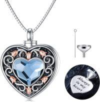 wholesale TOUPOP Rose Flower Urn Necklace For Ashes Heart Crystal Cremation Jewelry For Ashes Flower Memorial Necklace For Girls Women Human Ashes Sterling Silver Urn Necklace For Ashes (blue2) -undefined