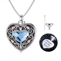 TOUPOP Sterling Silver Crystal Blue Flower Urn Necklace For Ashes-undefined