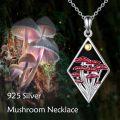 wholesale 925 Sterling Silver Cubic Zirconia-Shaped Red Mushroom Pendant with Gold Accents and Black Enamel Background Necklaces for Women-0-2